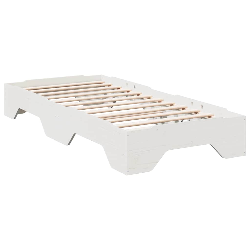 Cadre de lit sans matelas empilable blanc 90x190 cm bois massif - XIOS
