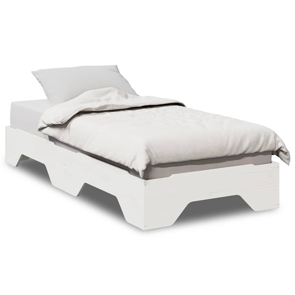 Cadre de lit sans matelas empilable blanc 75x190 cm bois massif - XIOS