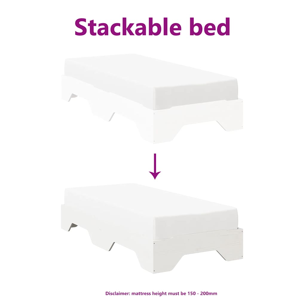 Cadre de lit sans matelas empilable blanc 75x190 cm bois massif - XIOS