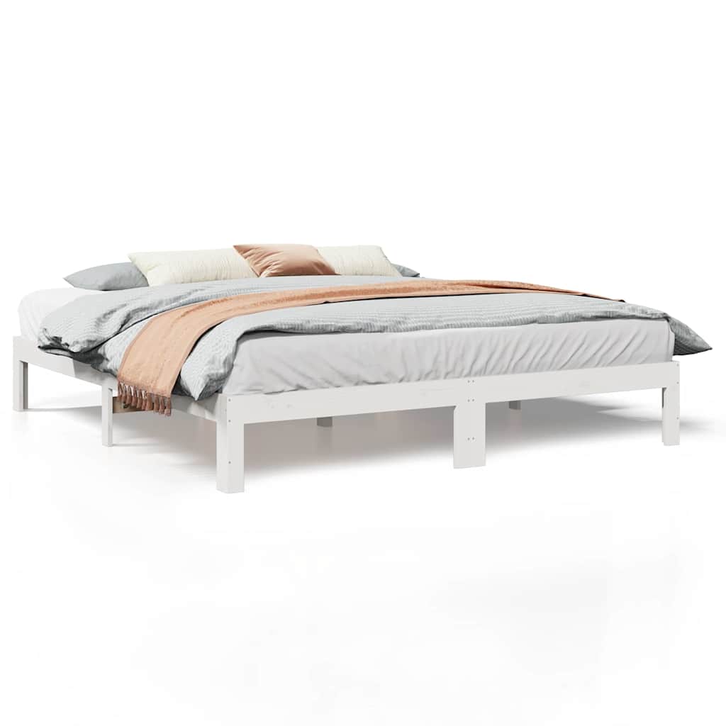 Cadre de lit sans matelas blanc 160x200 cm bois de pin massif - XIOS