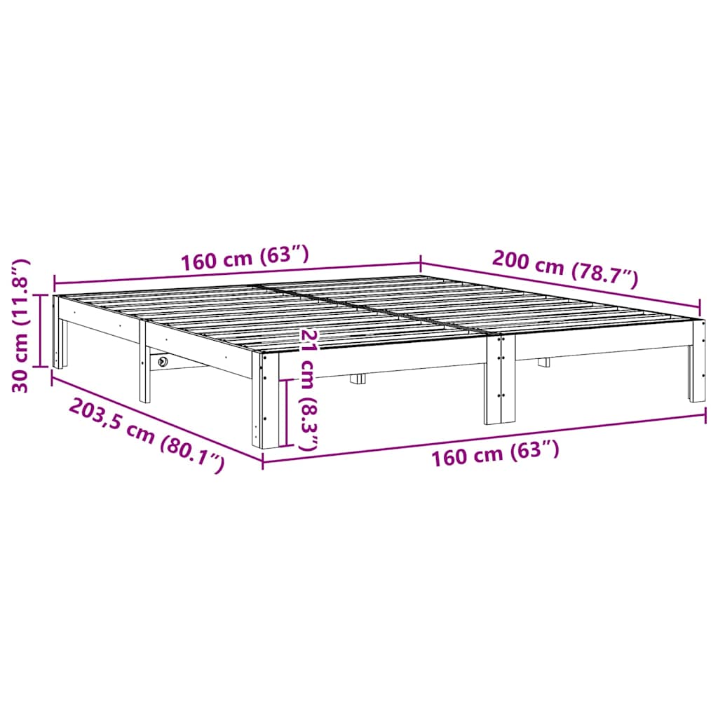 Cadre de lit sans matelas blanc 160x200 cm bois de pin massif - XIOS