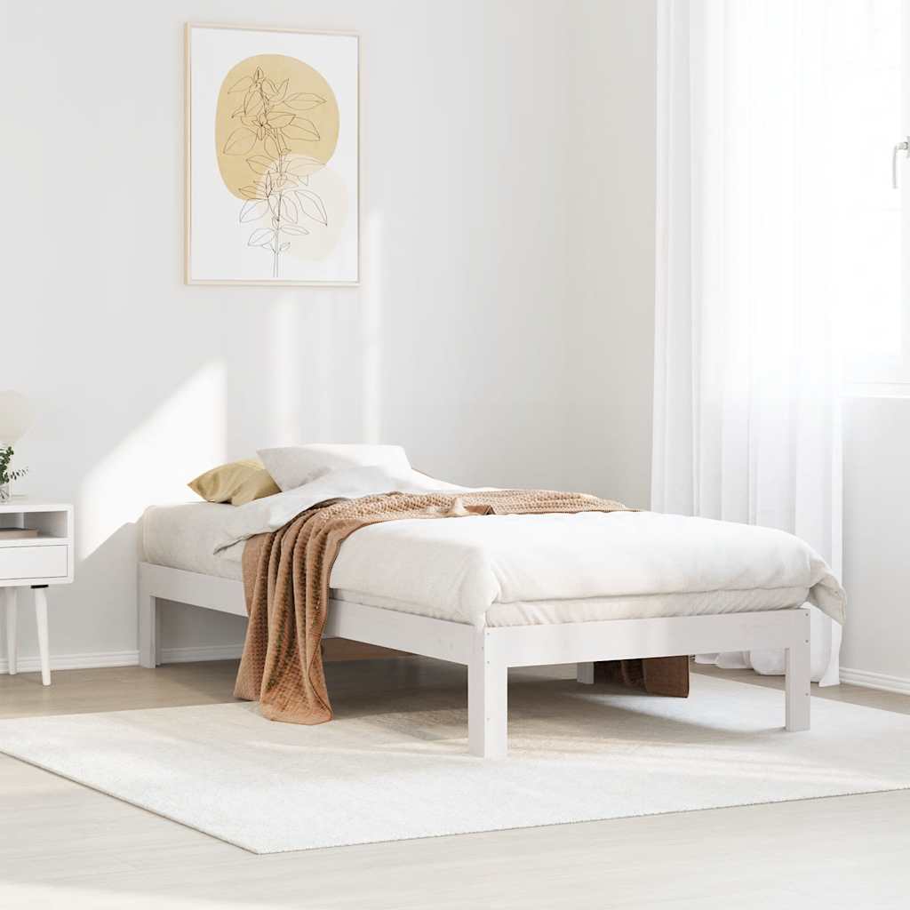 Cadre de lit sans matelas blanc 90x200 cm bois de pin massif - XIOS