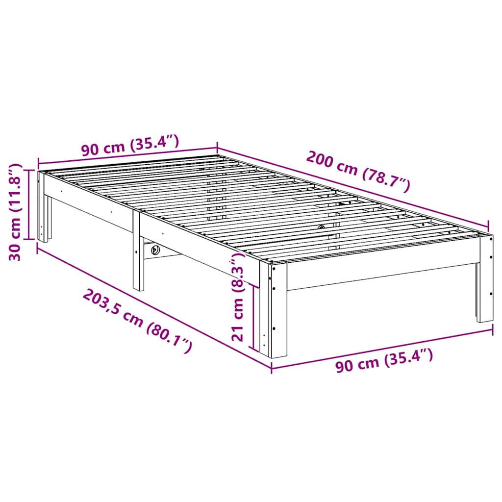 Cadre de lit sans matelas cire marron 90x200 cm bois pin massif - XIOS