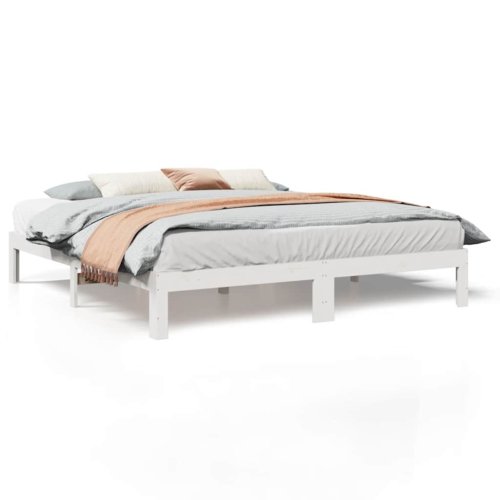 Cadre de lit sans matelas blanc 180x200 cm bois massif de pin - XIOS