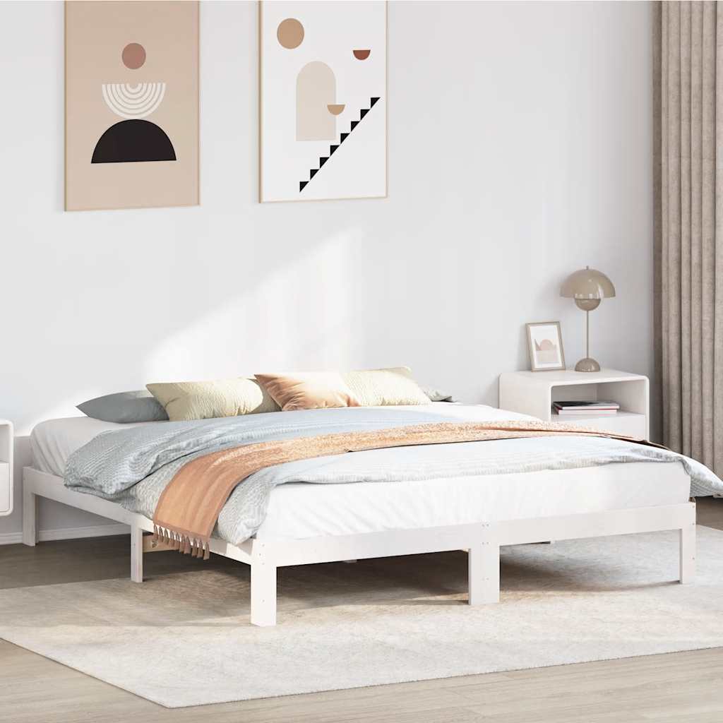 Cadre de lit sans matelas blanc 180x200 cm bois massif de pin - XIOS