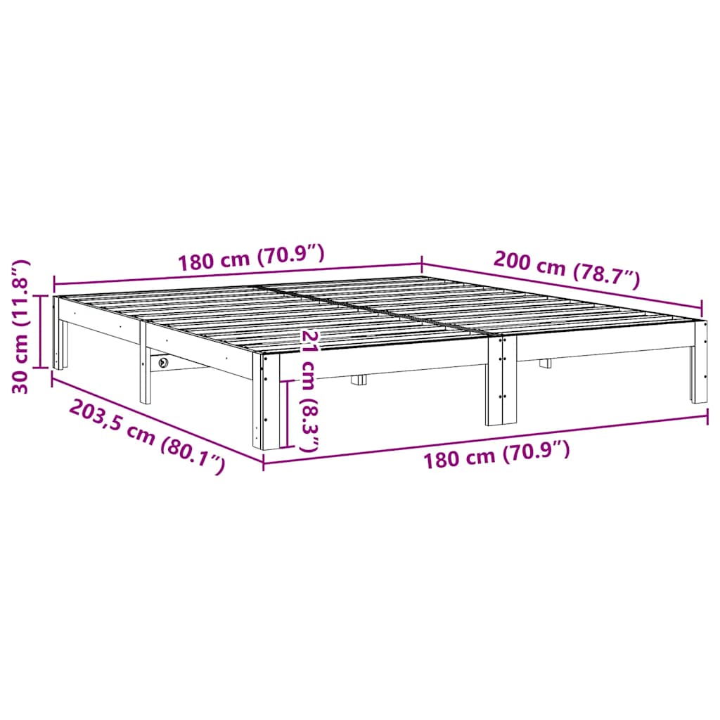 Cadre de lit sans matelas blanc 180x200 cm bois massif de pin - XIOS
