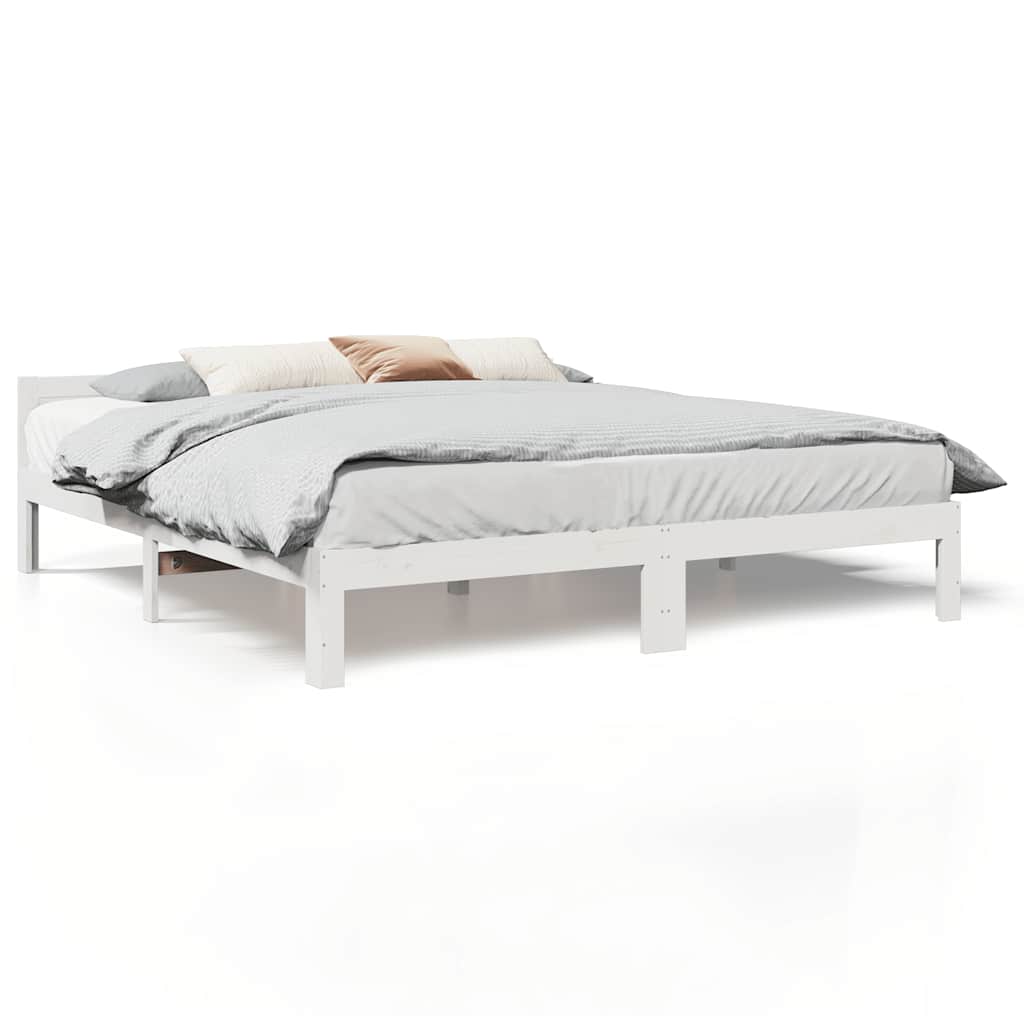 Cadre de lit sans matelas blanc 160x200 cm bois de pin massif - XIOS