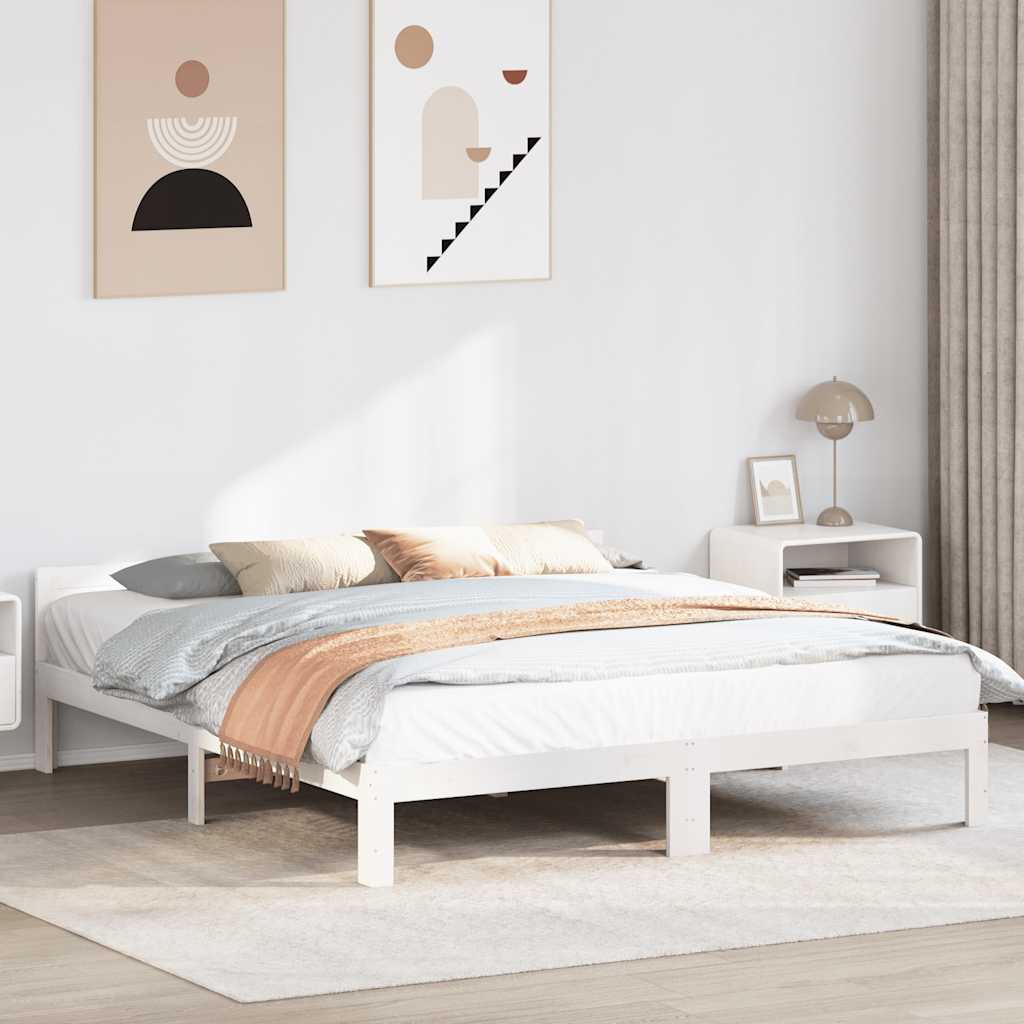 Cadre de lit sans matelas blanc 160x200 cm bois de pin massif - XIOS