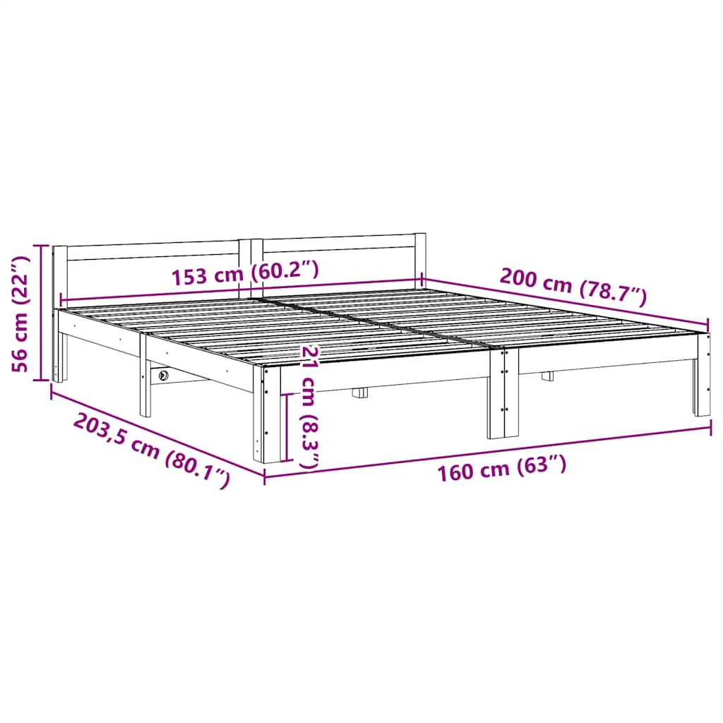 Cadre de lit sans matelas blanc 160x200 cm bois de pin massif - XIOS