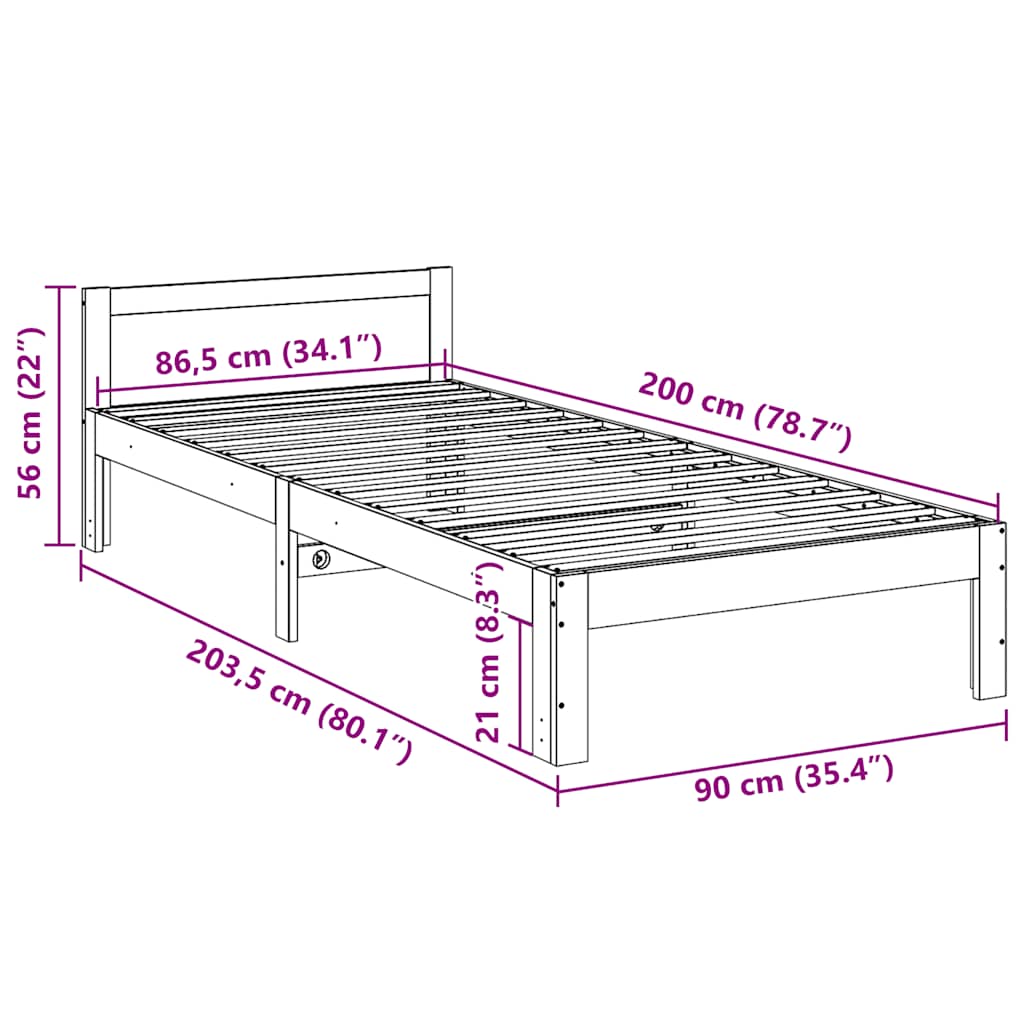 Cadre de lit sans matelas 90x200 cm bois de pin massif - XIOS