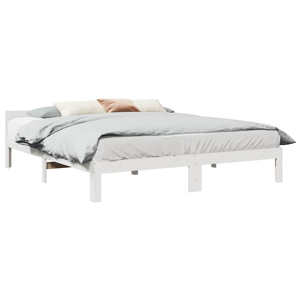 Cadre de lit sans matelas blanc 180x200 cm bois massif de pin - XIOS
