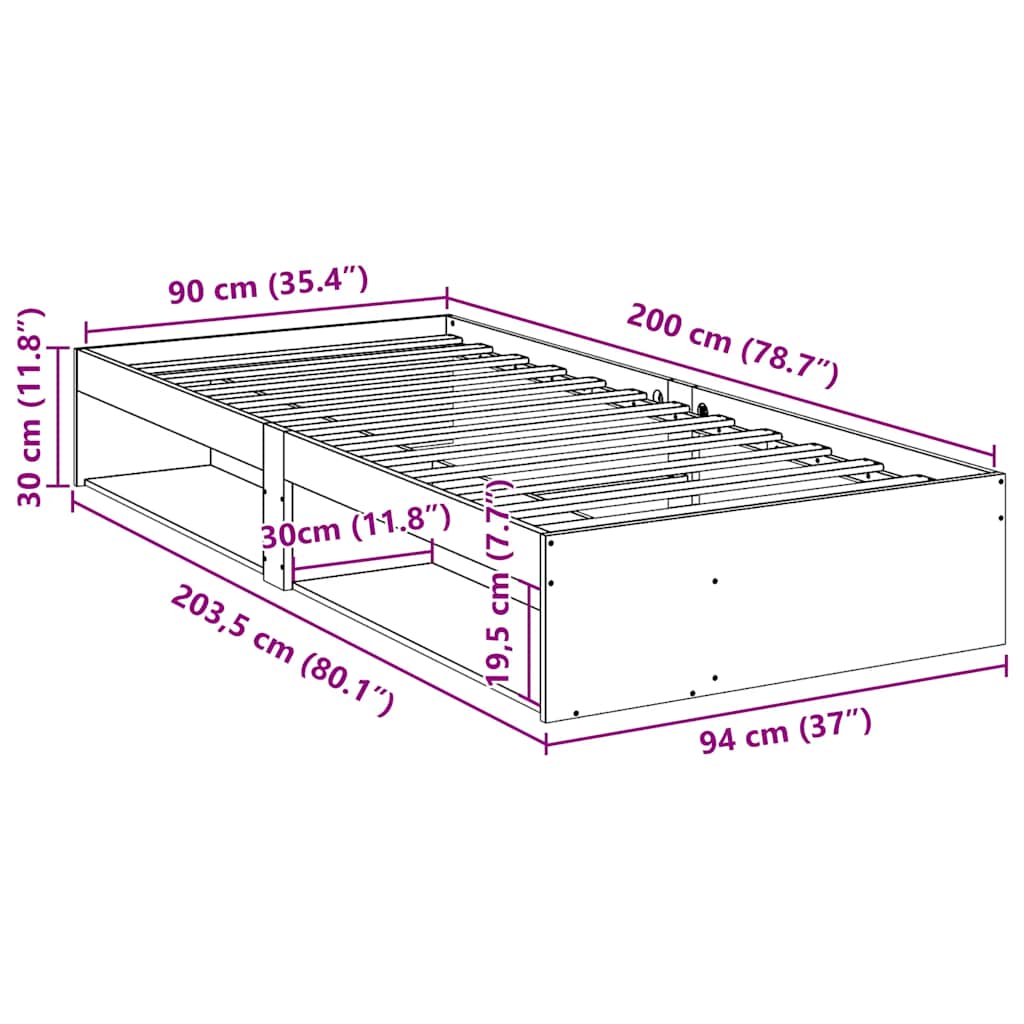 Lit de jour sans matelas blanc 90x200 cm bois de pin massif - XIOS