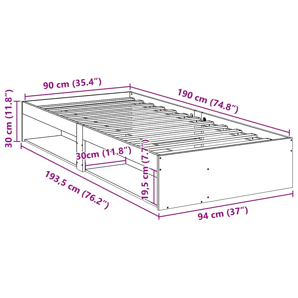 Lit de jour sans matelas 90x190 cm bois de pin massif - XIOS