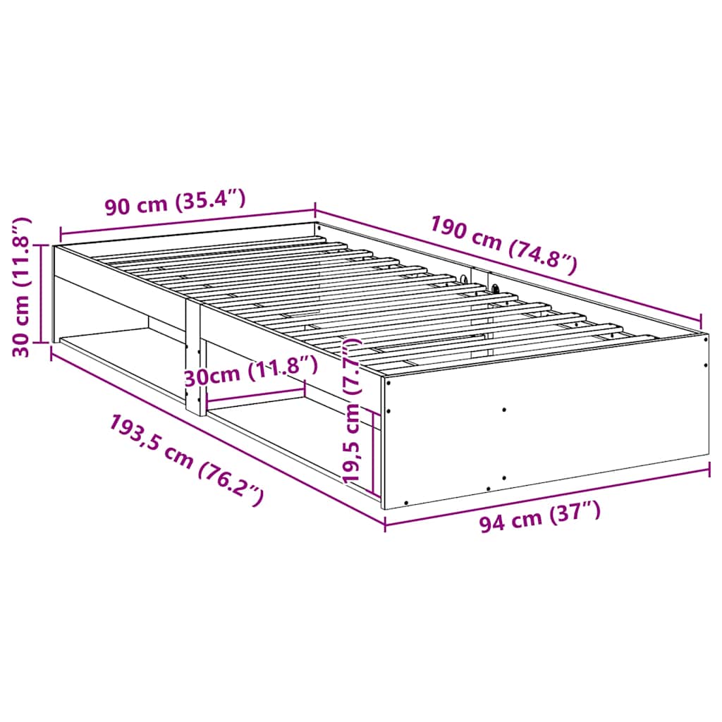 Lit de jour sans matelas cire marron 90x190 cm bois pin massif - XIOS