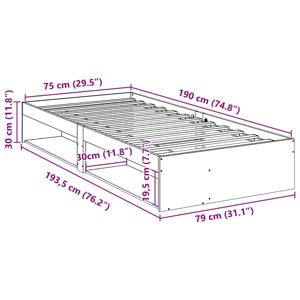 Lit de jour sans matelas 75x190 cm bois de pin massif - XIOS