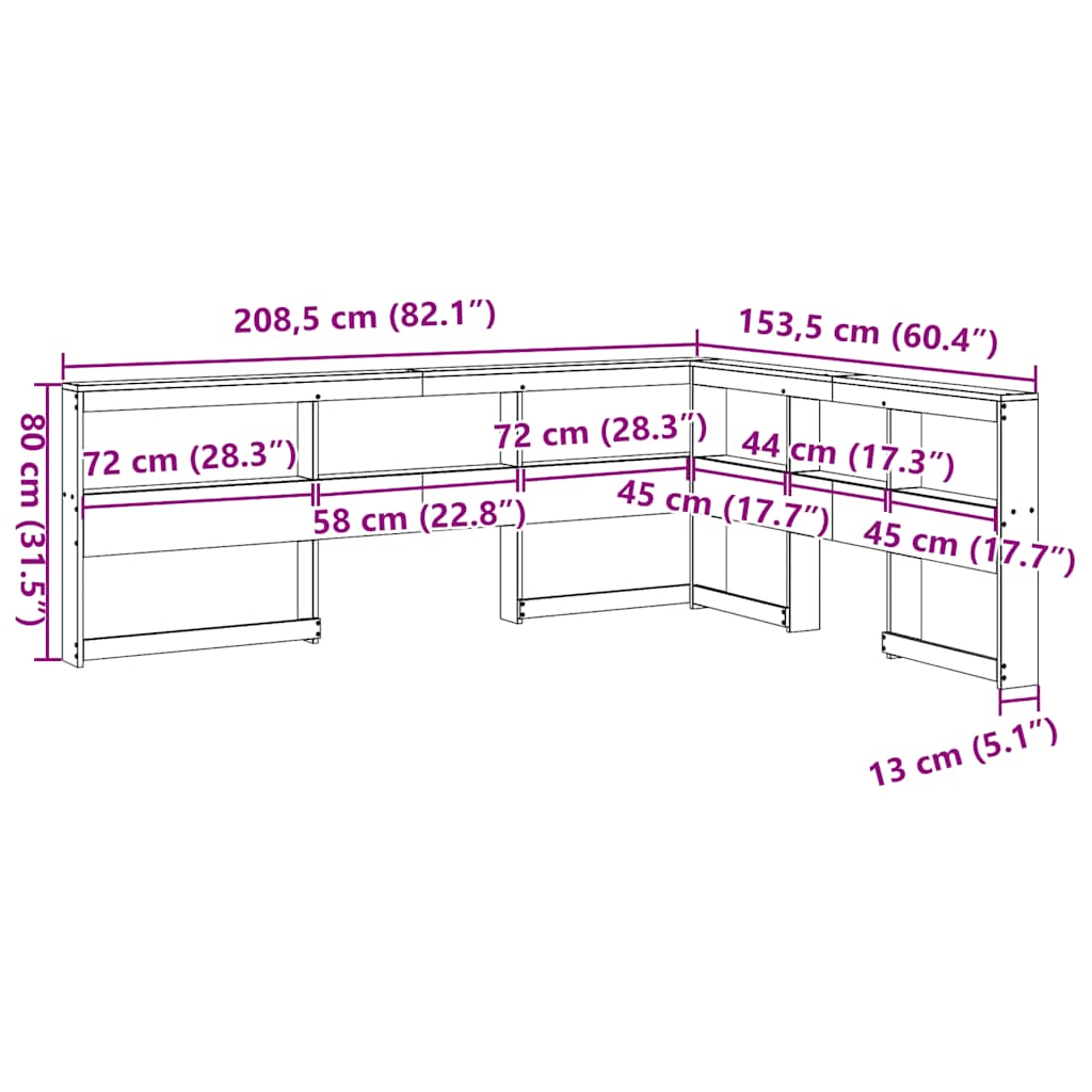 Tête de lit de bibliothèque en forme de L 135cm bois massif pin - XIOS