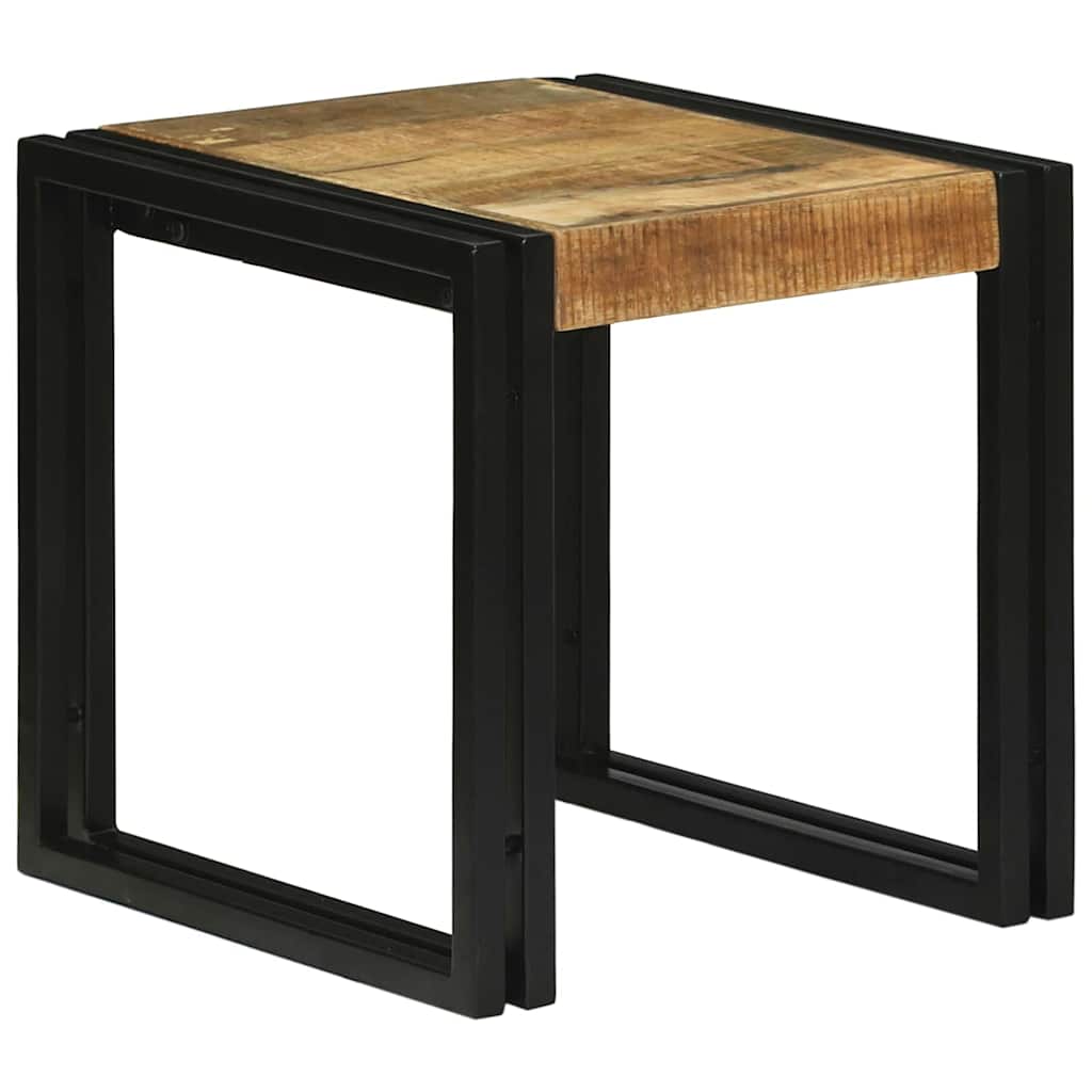 Table Gigogne 3 pcs Marron et noir Bois de manguier brut massif - XIOS