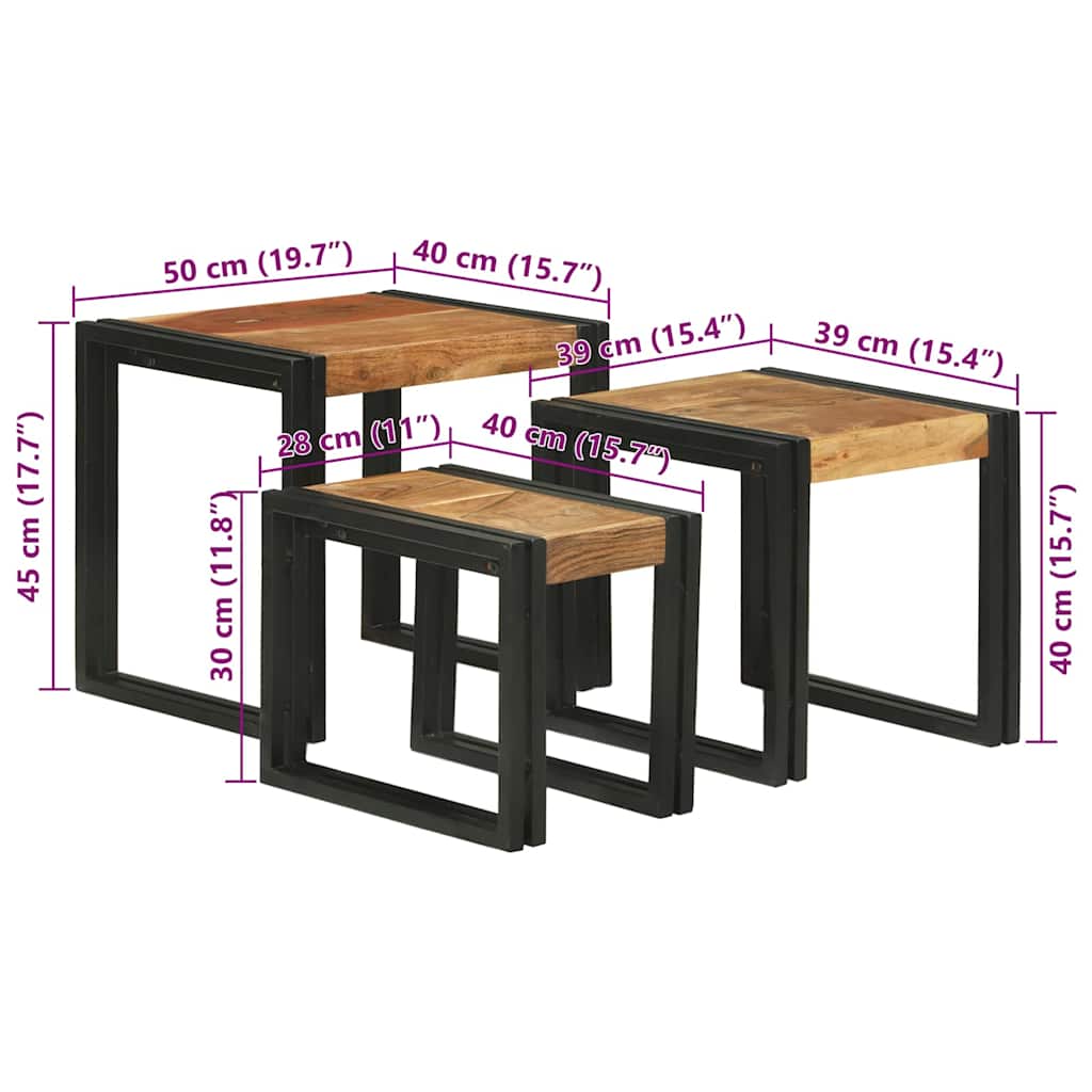 Table Gigogne 3 pcs Bois d'acacia solide et un métal - XIOS