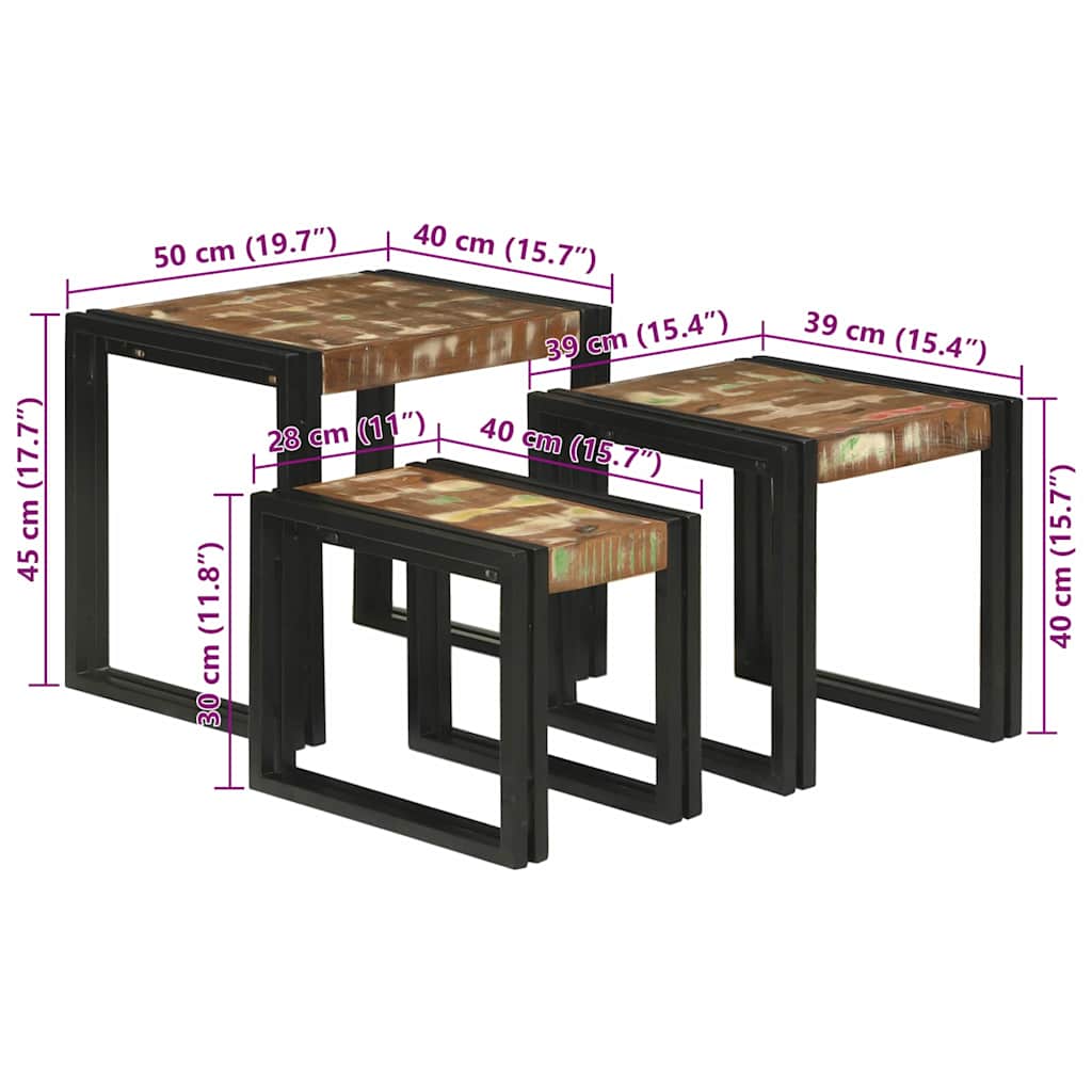 Tables gigognes 3 pcs Bois massif de récupération - XIOS