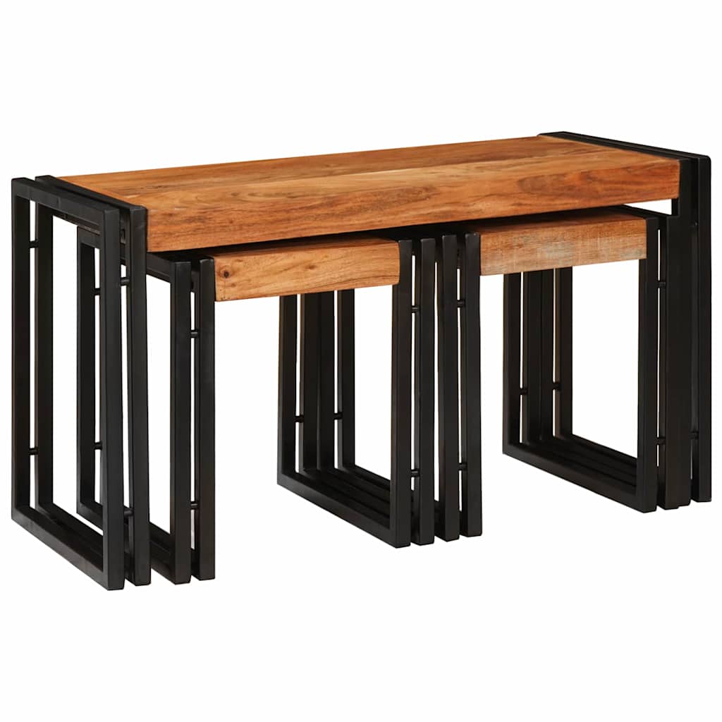 Tables d'appoint 3 pcs Marron et noir Bois d'acacia massif - XIOS