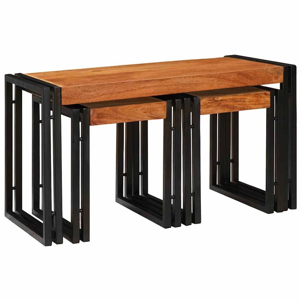 Tables d'appoint 3 pcs Marron et noir Bois d'acacia massif - XIOS