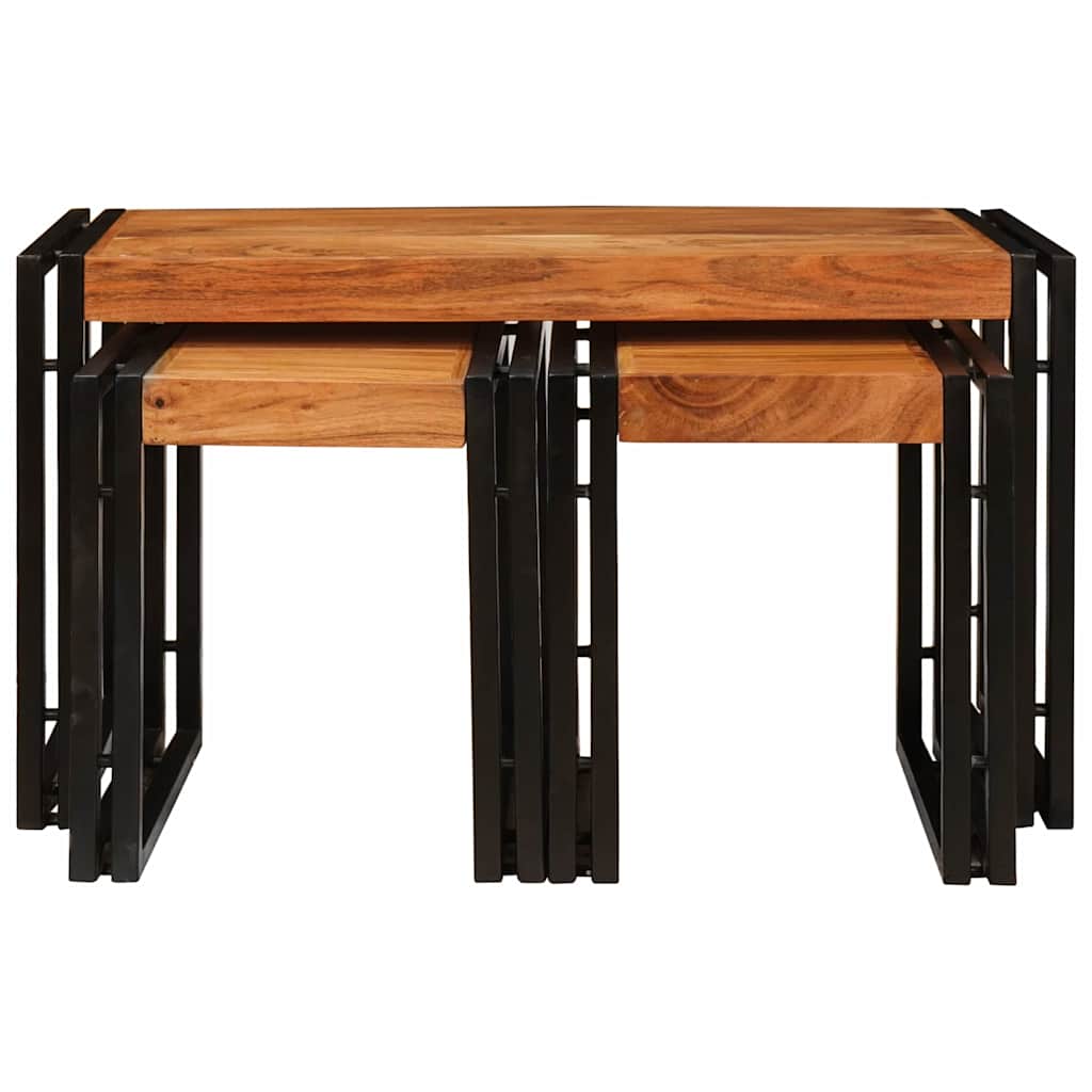 Tables d'appoint 3 pcs Marron et noir Bois d'acacia massif - XIOS