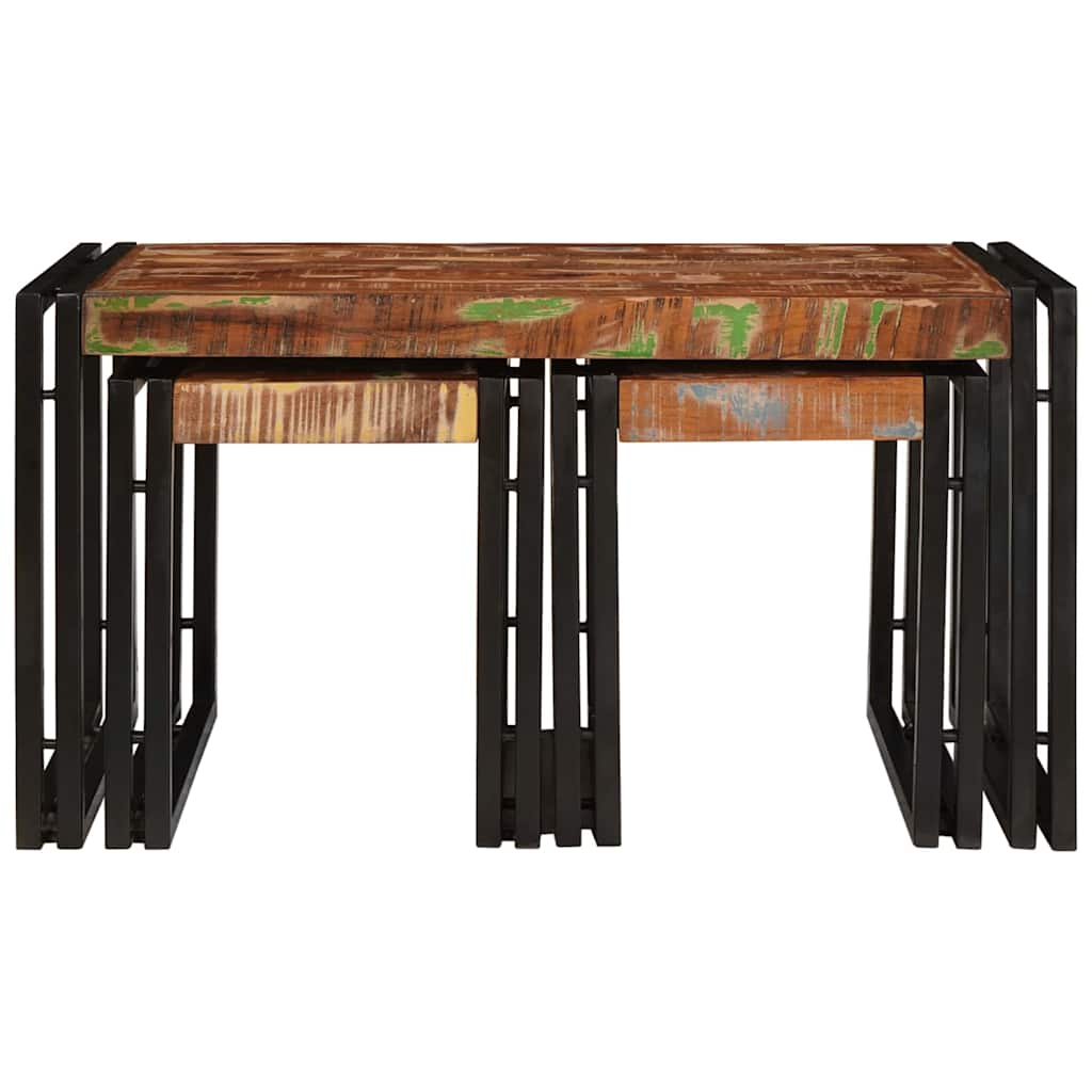 Table Gigogne 3 pcs Marron et noir bois de récupération massif - XIOS