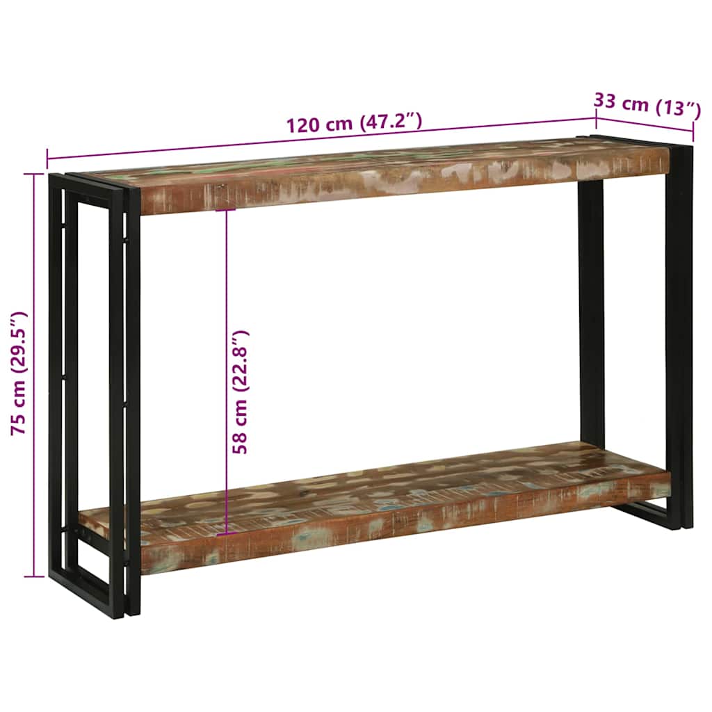 Table console 120 x 33 x 75 cm bois de récupération massif - XIOS