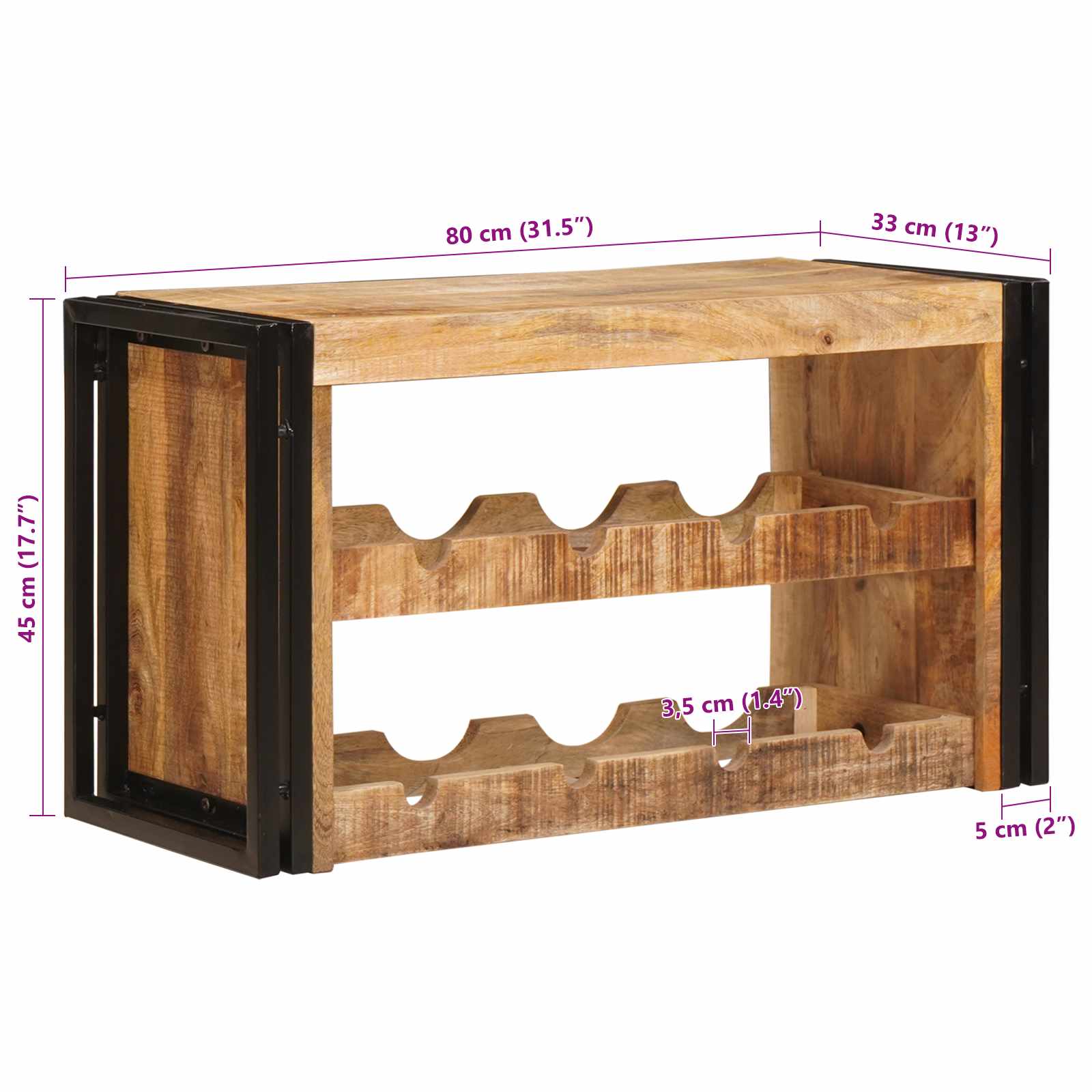 Étagère à vin Marron 80 x 45 x 33 cm Bois de mangue brut solide - XIOS