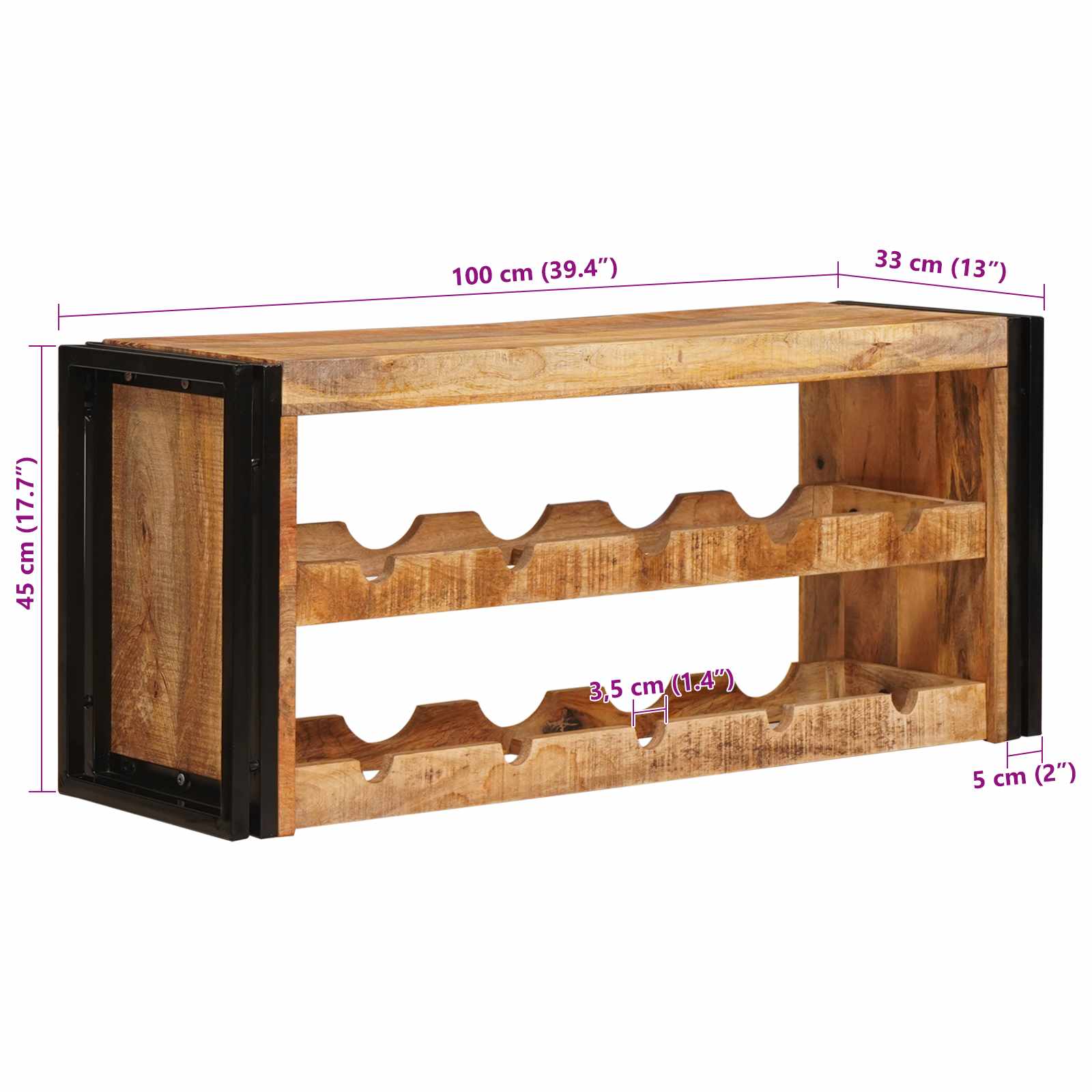 Étagère à vin 100 x 45 x 33 cm Bois de mangue brut solide - XIOS