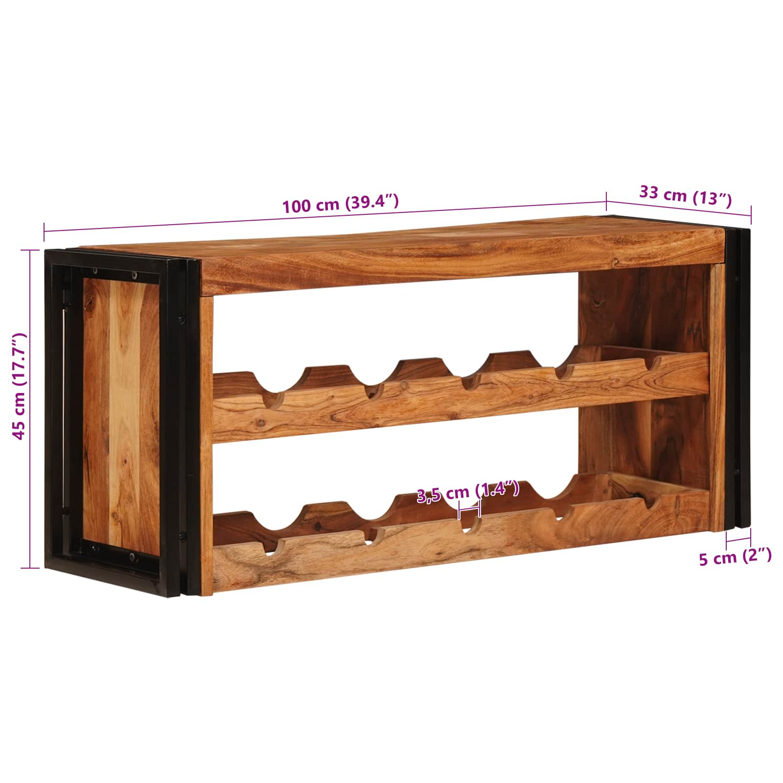 Étagère à vin Marron 100 x 45 x 33 cm Bois d'Acacia Massif - XIOS