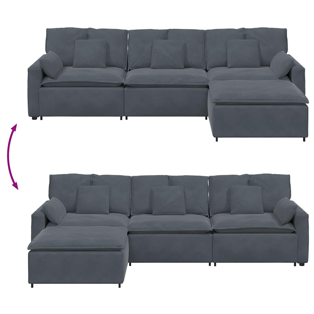 Canapé modulaire avec repose-pieds et coussins gris foncé - XIOS