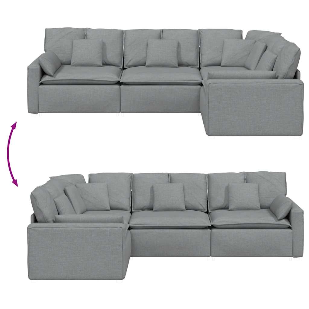 Canapé modulable avec coussins en tissu gris clair - XIOS