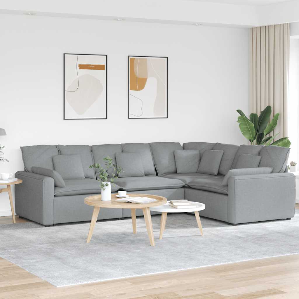 Canapé modulable avec coussins en tissu gris clair - XIOS
