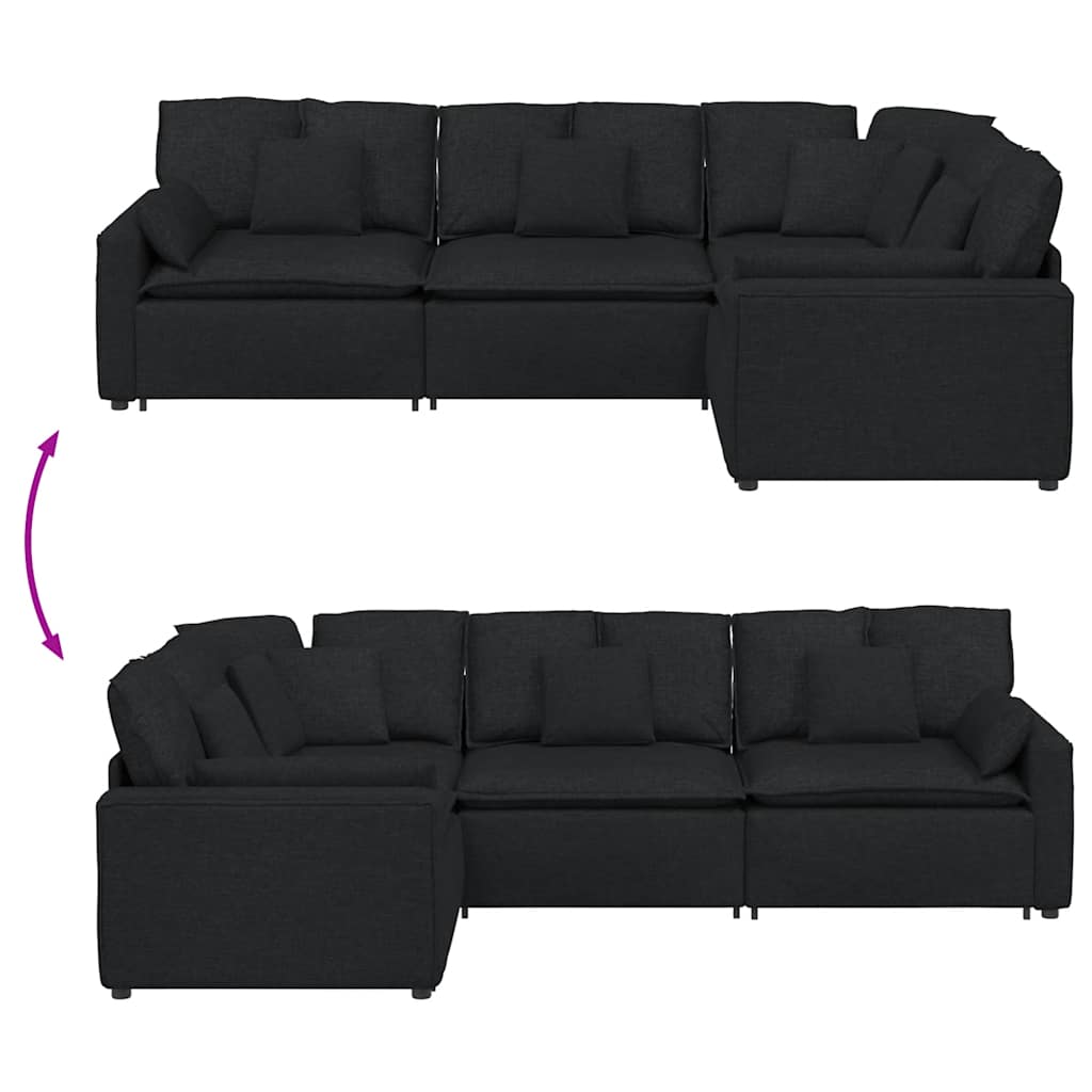 Canapé modulable avec coussins en tissu noir - XIOS
