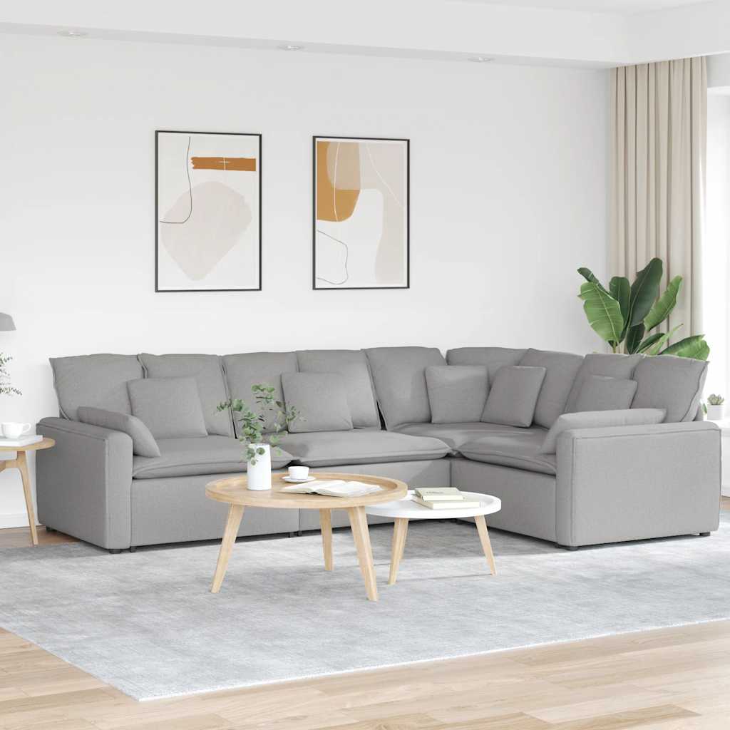 Canapé modulable avec coussins en tissu gris nuage - XIOS