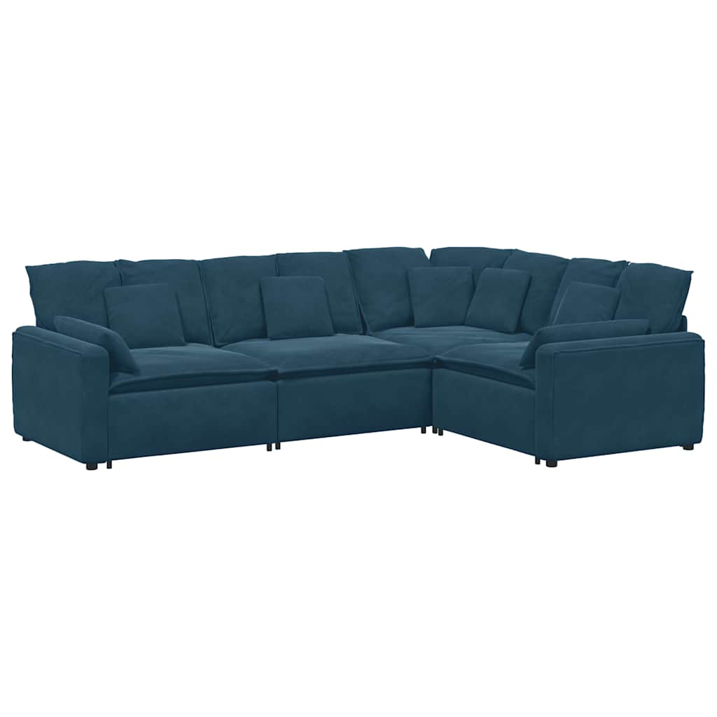 Canapé modulable avec coussins velours bleu