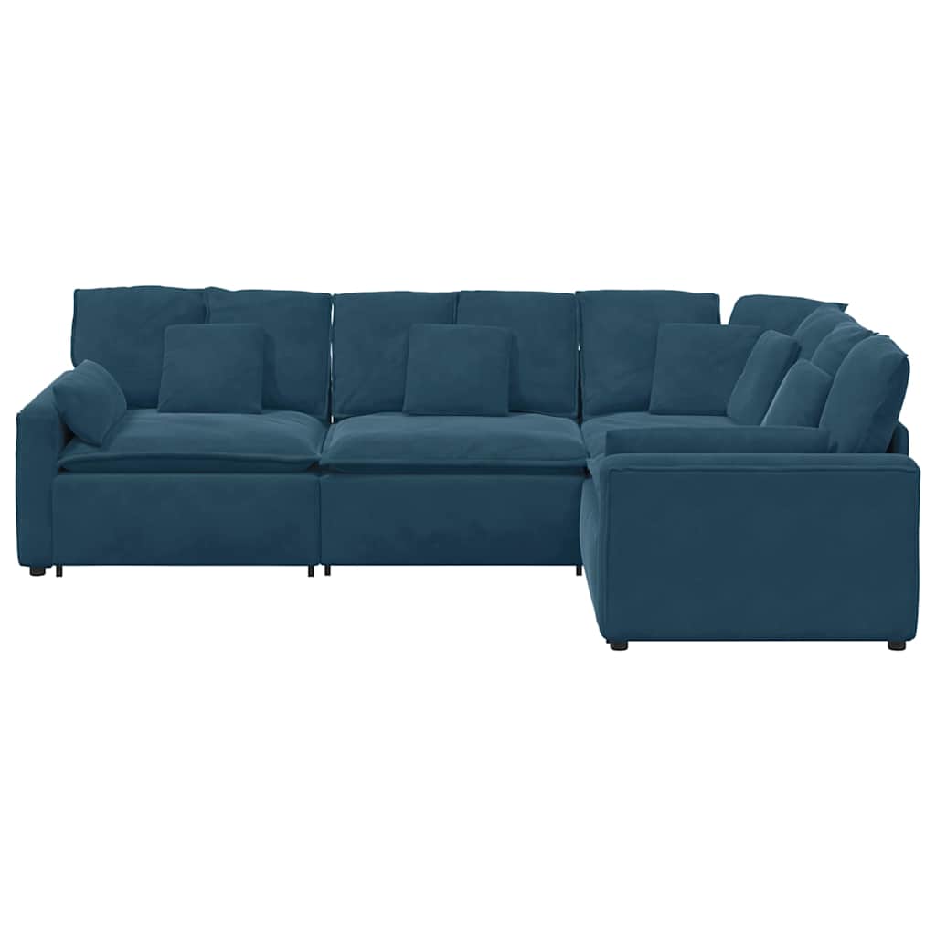 Canapé modulable avec coussins velours bleu
