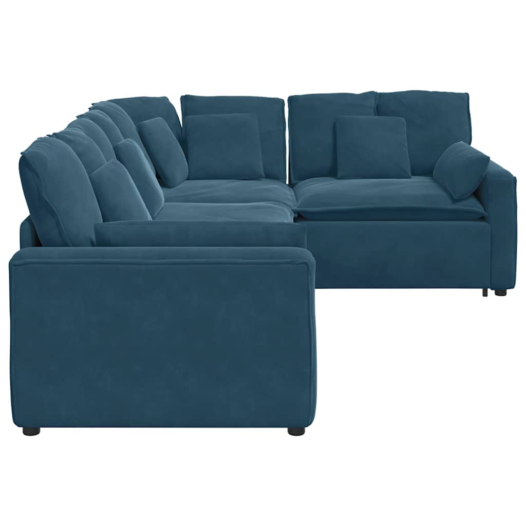Canapé modulable avec coussins velours bleu