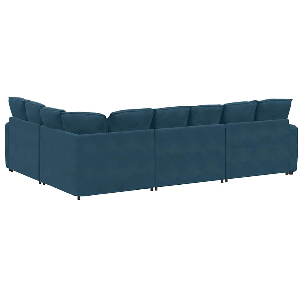 Canapé modulable avec coussins velours bleu