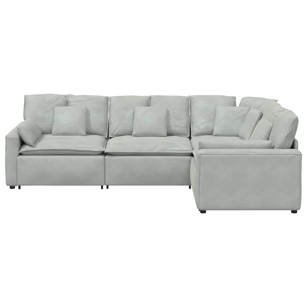 Canapé modulable avec coussins velours gris clair - XIOS