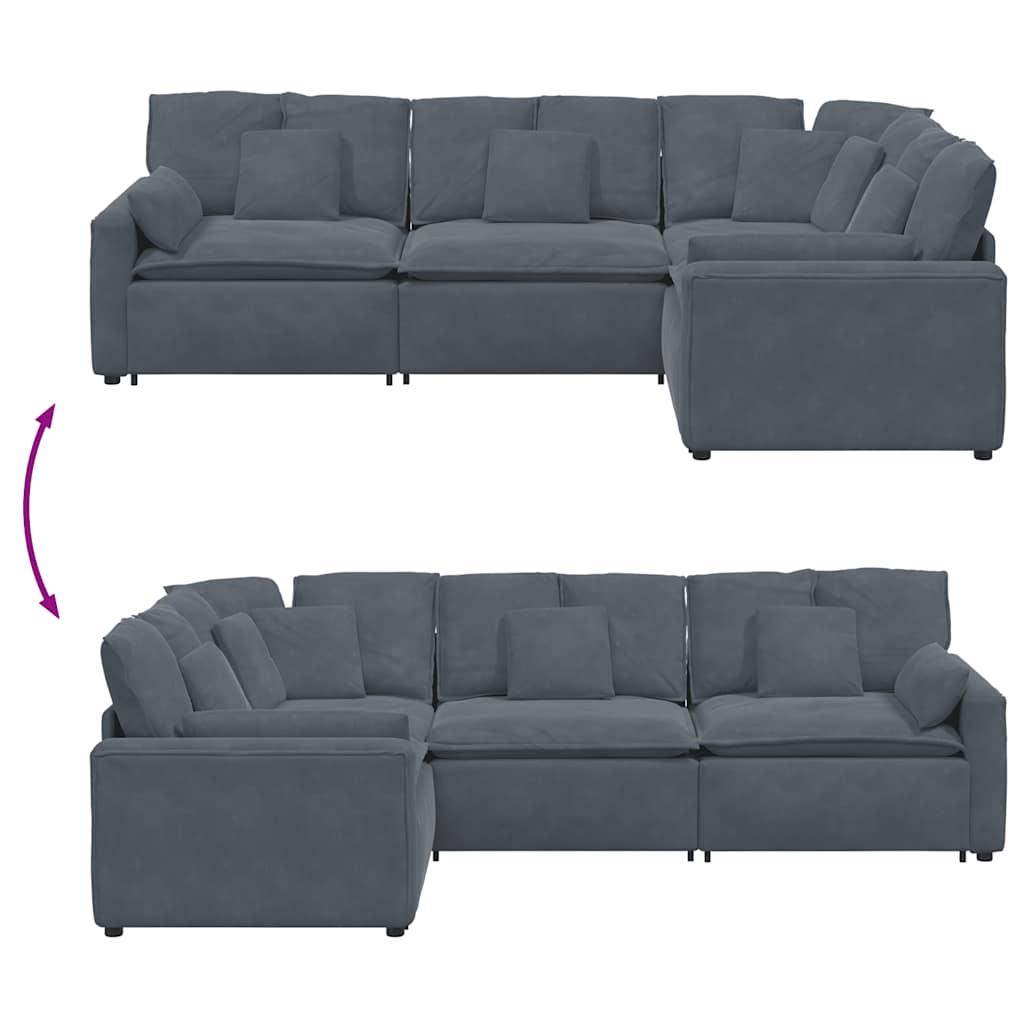 Canapé modulaire avec coussins en velours gris foncé - XIOS