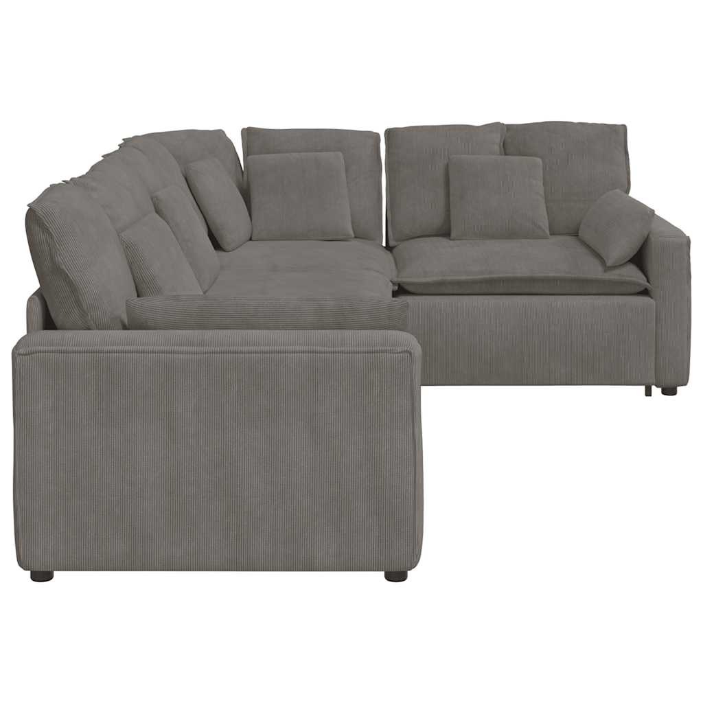 Canapé modulable avec coussins en tissu velours côtelé gris clair - XIOS