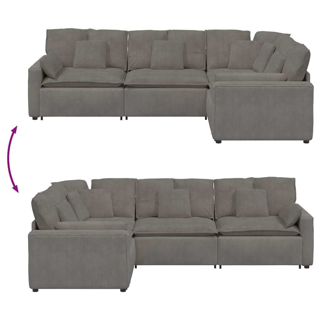 Canapé modulable avec coussins en tissu velours côtelé gris clair - XIOS
