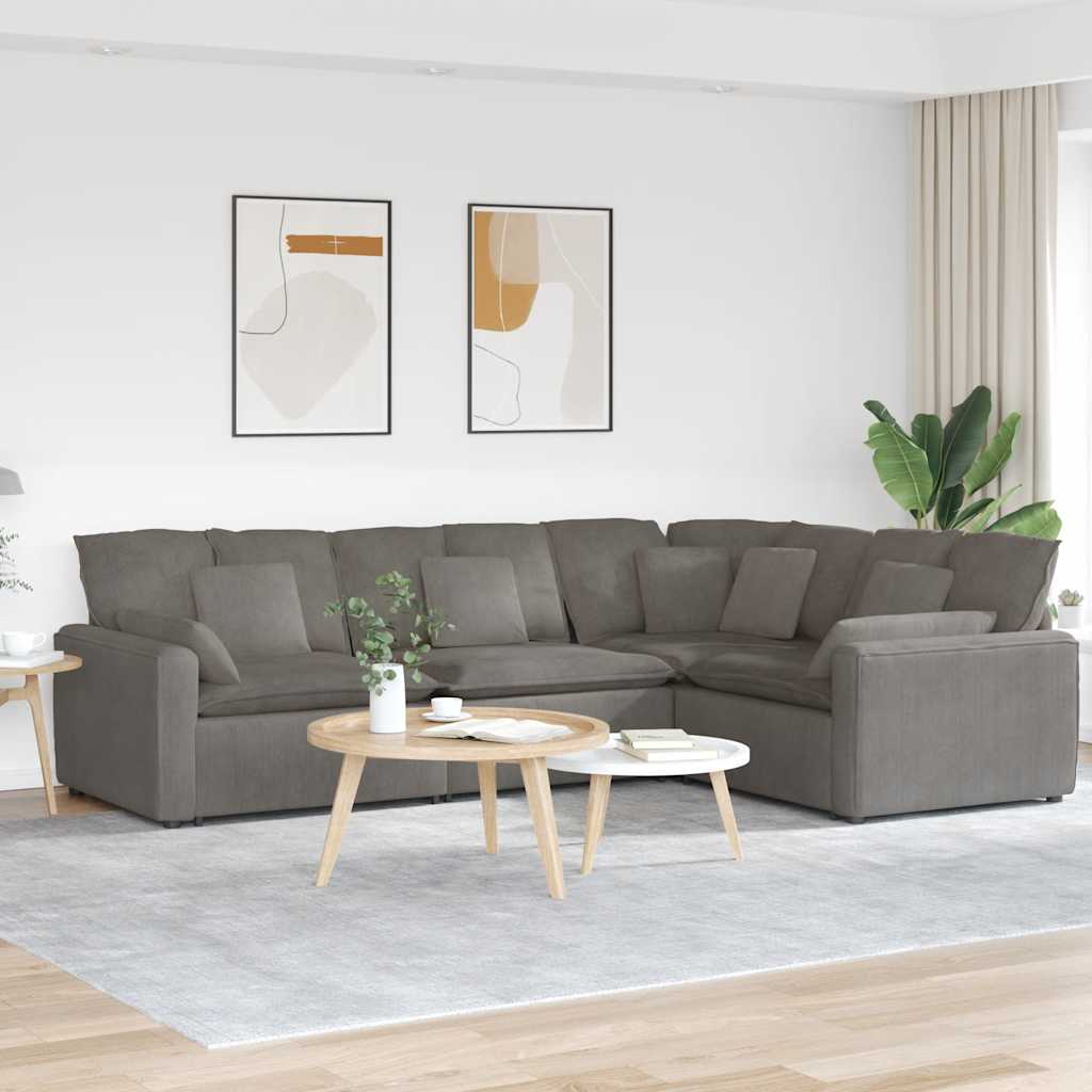 Canapé modulable avec coussins en tissu velours côtelé gris clair - XIOS