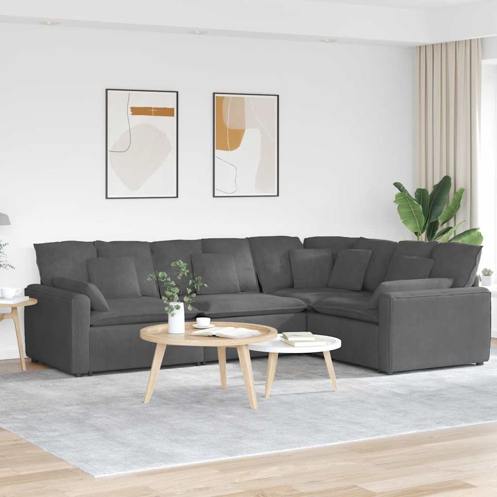 Canapé modulable avec coussins velours côtelé gris foncé - XIOS
