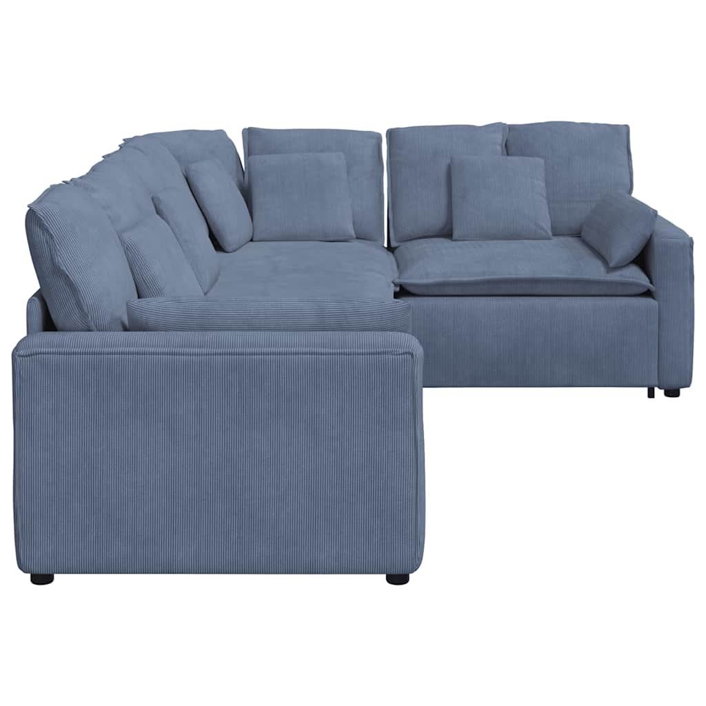 Canapé modulable avec coussins velours côtelé bleu - XIOS