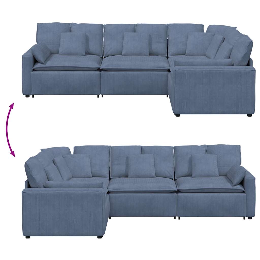 Canapé modulable avec coussins velours côtelé bleu - XIOS