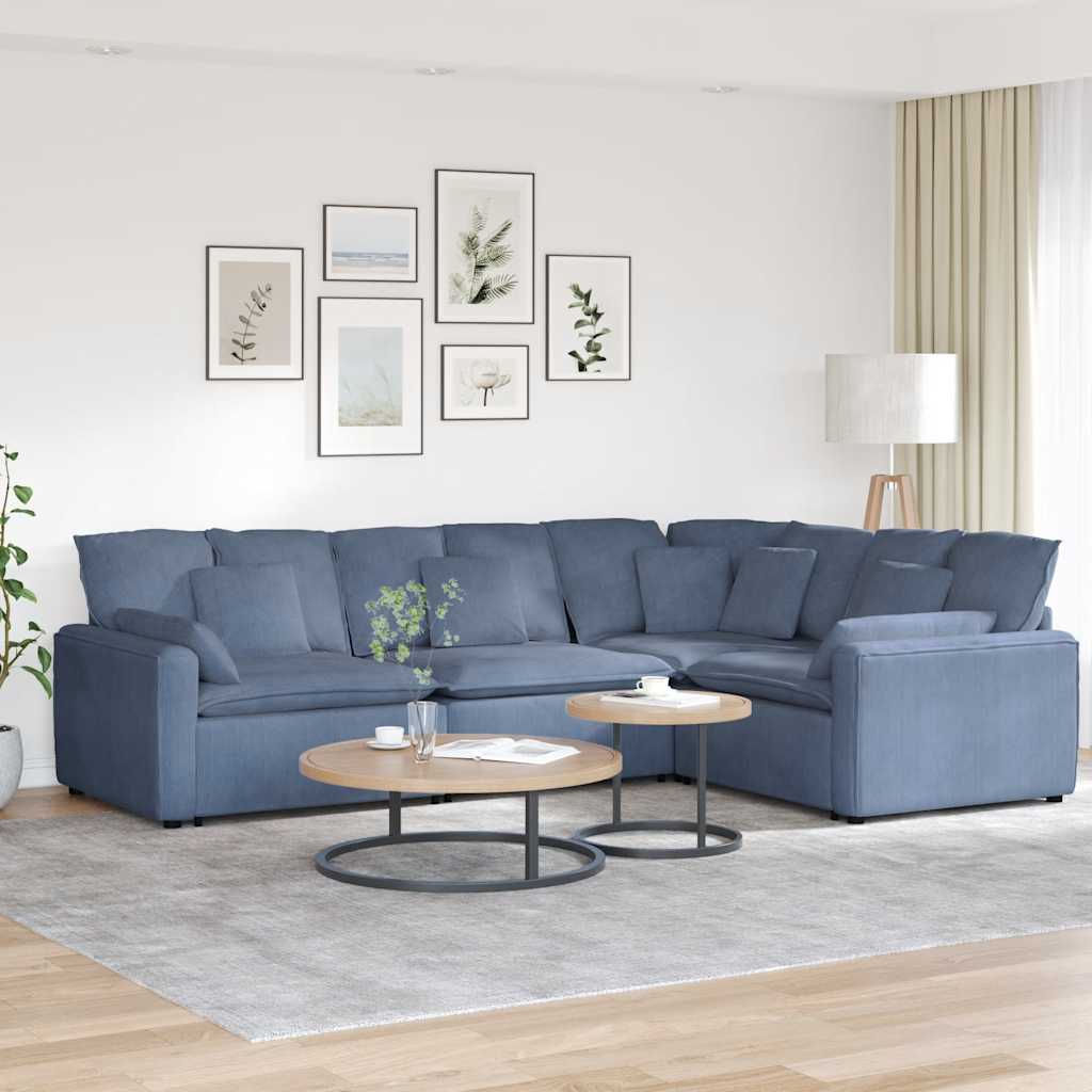 Canapé modulable avec coussins velours côtelé bleu - XIOS