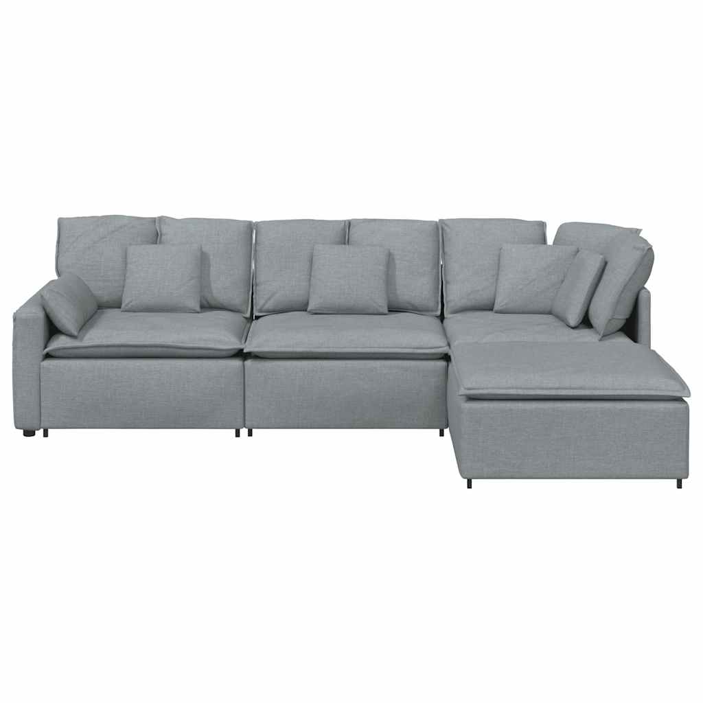Canapé modulable avec repose-pieds et coussins en tissu gris clair - XIOS